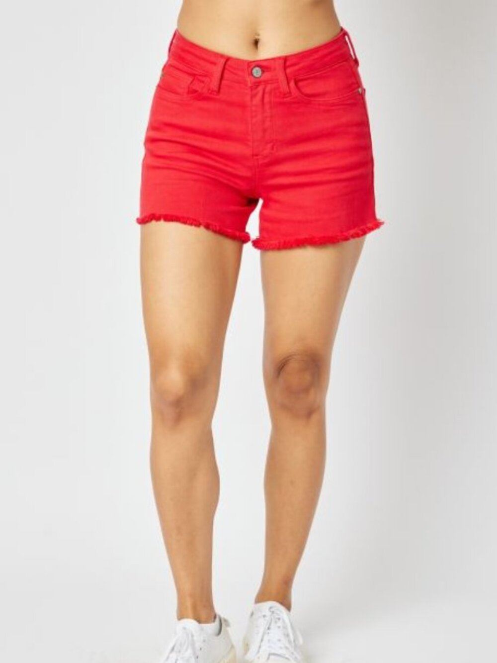 Judy Blue Red Mid Rise Frayed Hem Shorts
